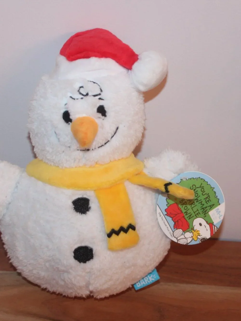New Bark Box Peanuts Snoopy Charlie Brown Snowman M/L Squeaker Crinkle Dog Toy